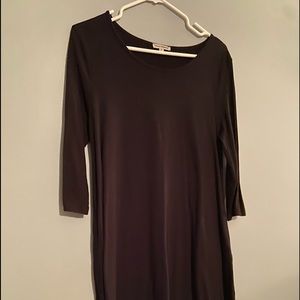 3/4 Sleeve black cotton dress, knee length and side pockets